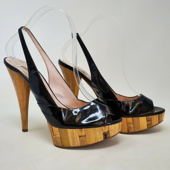 Miu Miu Shoes - MIU MIU Black Patent Leather Slingback Heels Women's Shoes Size 38.5 US 8.5